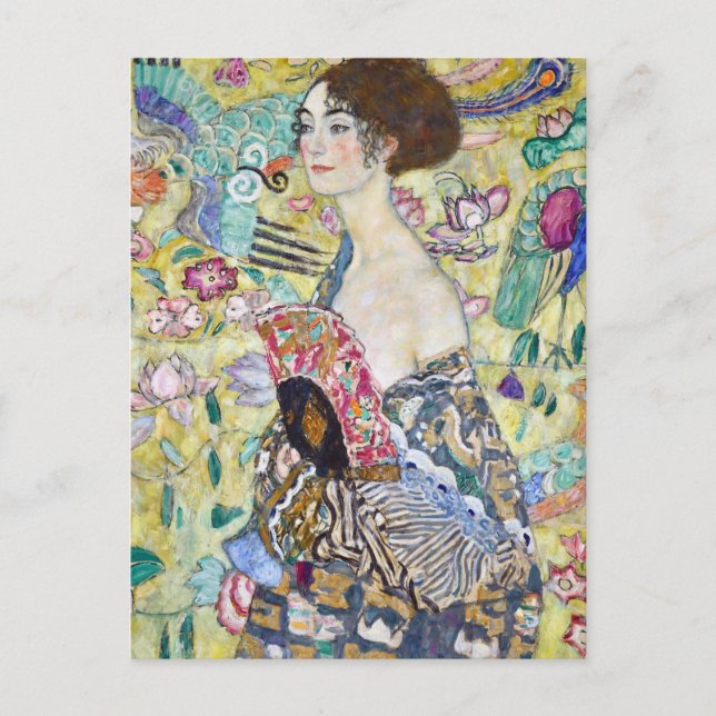 Lady with A Fan, Gustav Klimt Postcard (Front)