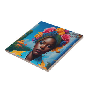 Lady with a floral suit jacket ceramic tile