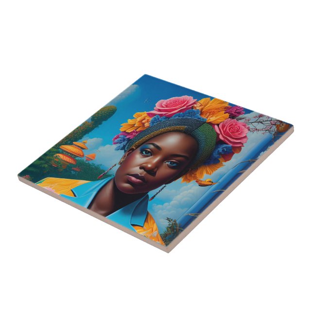 Lady with a floral suit jacket ceramic tile (Side)