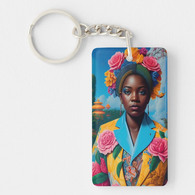 Lady with a floral suit jacket key ring (Front)