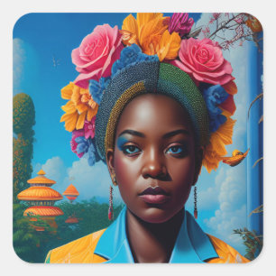 Lady with a floral suit jacket square sticker