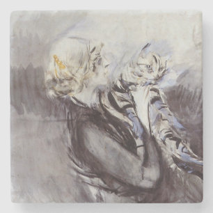 Lady with a Grey Cat (by Giovanni Boldini) Stone Coaster