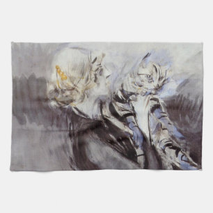 Lady with a Grey Cat (by Giovanni Boldini) Tea Towel