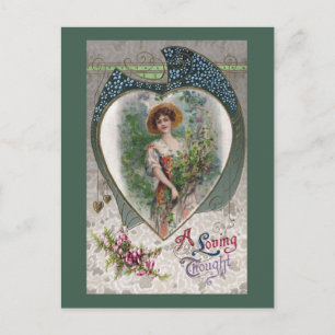 Lady with a Loving Thought Vintage Romance Postcard