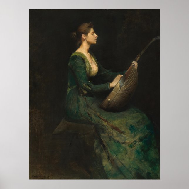 Lady with a Lute - Thomas Dewing Fine Art Poster (Front)