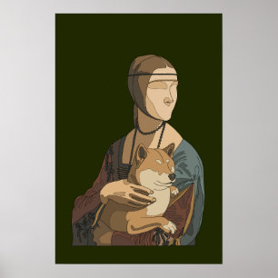 Lady with a Shiba Inu Japanese Classical Portrait Poster