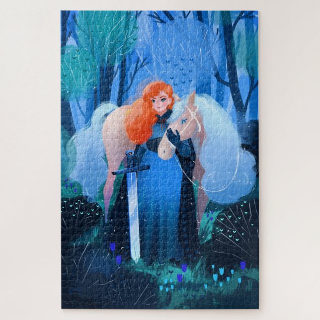 Lady with a Sword and White Horse Jigsaw Puzzle (Vertical)