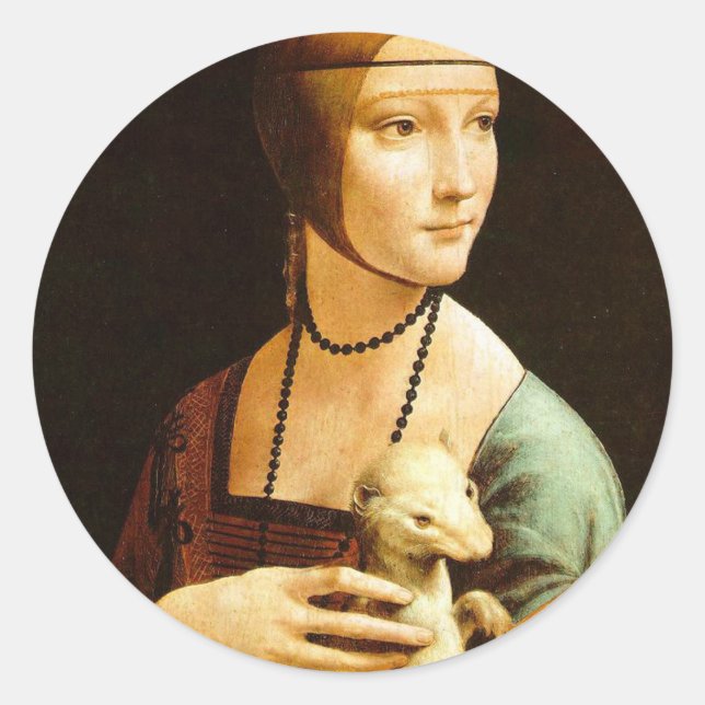 Lady with an Ermine, Leonardo Da Vinci Classic Round Sticker (Front)
