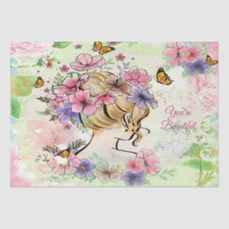 Lady With Beautiful Flowers Decoupage Personalised Tissue Paper
