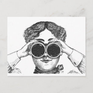 Lady With Binoculars Postcard