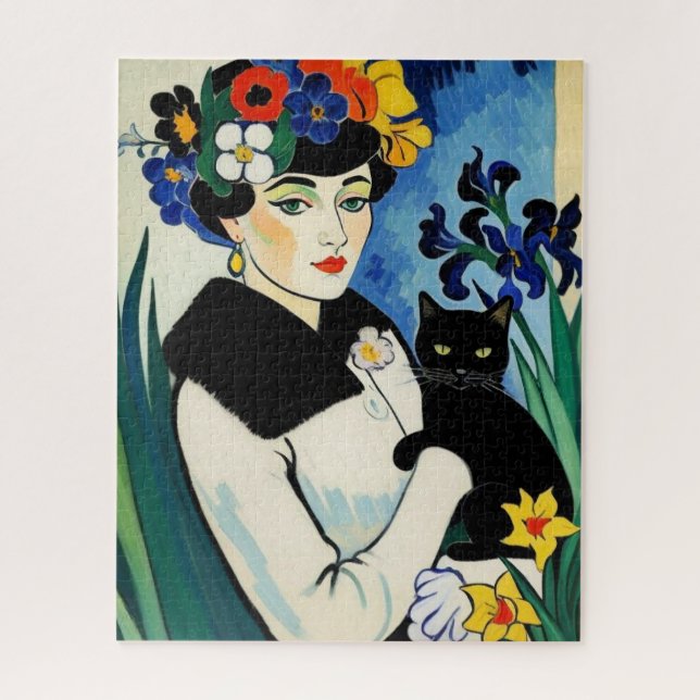 Lady with Black Cat Jigsaw Puzzle (Vertical)