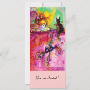 LADY WITH BLACK CAT /Mardi Gras Masquerade Party Invitation