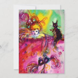 LADY WITH BLACK CAT /Mardi Gras  Masquerade Party Invitation