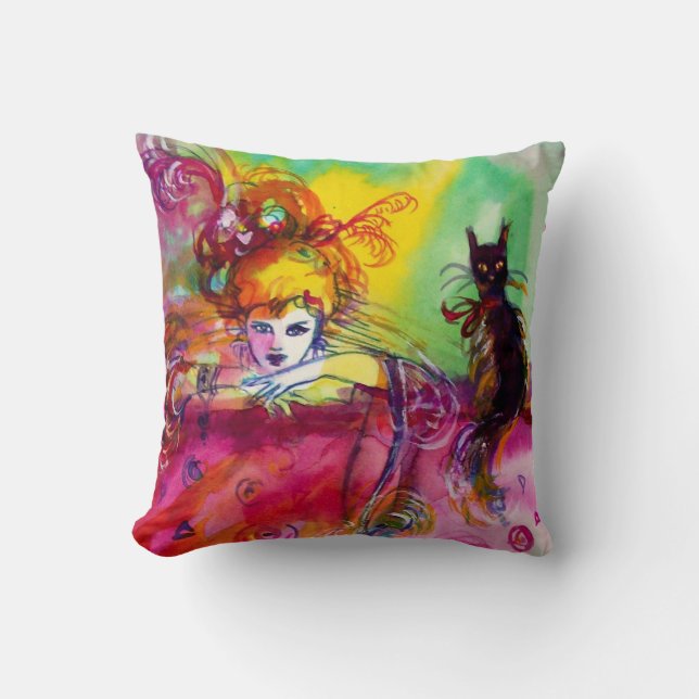 LADY WITH BLACK CAT Venetian Masquerade Ball Cushion (Front)