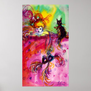 LADY WITH BLACK CAT Venetian Masquerade Ball Poster