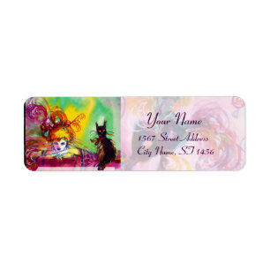 LADY WITH BLACK CAT , Venetian Masquerade Masks Return Address Label
