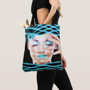 Lady With Blue Makeup Eyes Closed Dreaming Tote Bag