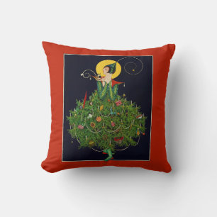 LADY WITH CHRISTMAS GIFTS ART DECO BEAUTY FASHION CUSHION