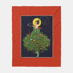 LADY WITH CHRISTMAS GIFTS ART DECO BEAUTY FASHION FLEECE BLANKET