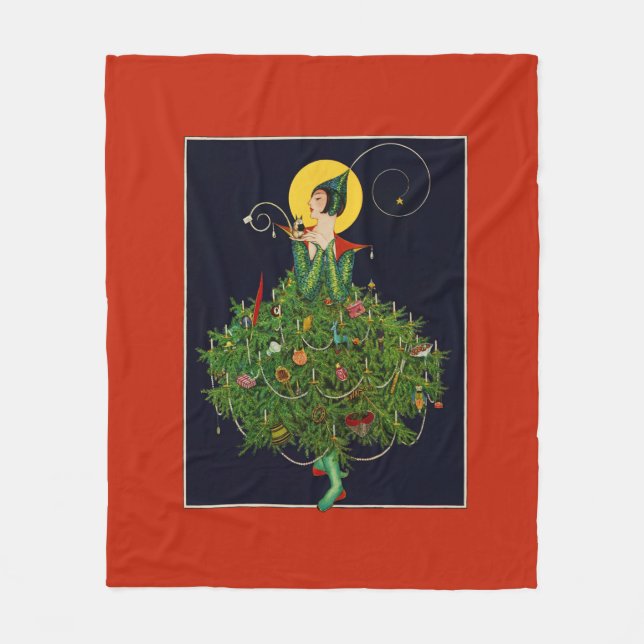 LADY WITH CHRISTMAS GIFTS ART DECO BEAUTY FASHION FLEECE BLANKET (Front)