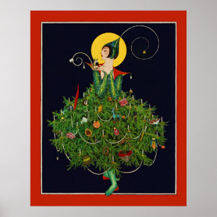 LADY WITH CHRISTMAS GIFTS ART DECO BEAUTY FASHION POSTER