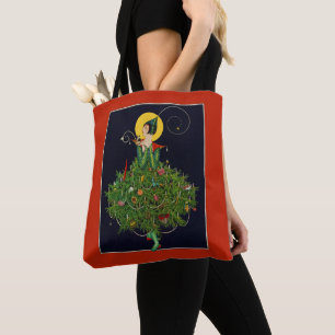 LADY WITH CHRISTMAS GIFTS ART DECO BEAUTY FASHION  TOTE BAG