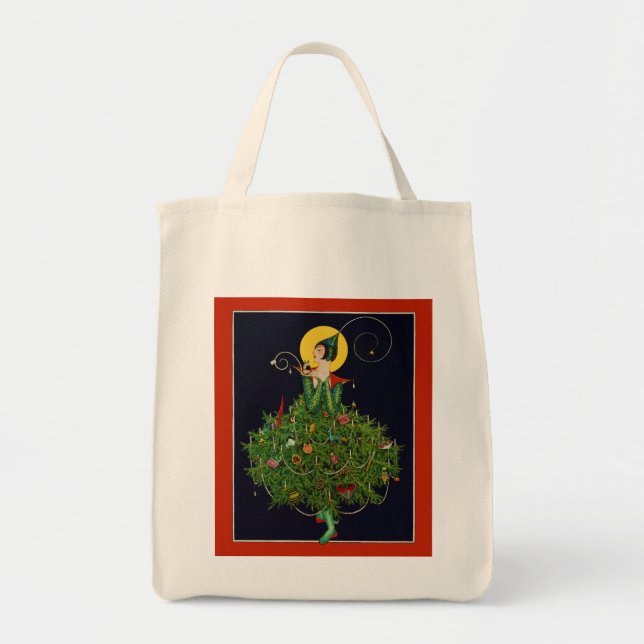 LADY WITH CHRISTMAS GIFTS ART DECO BEAUTY FASHION TOTE BAG (Front)