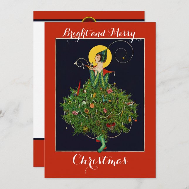 LADY WITH CHRISTMAS GIFTS ART DECO Xmas  Holiday Card (Front/Back)