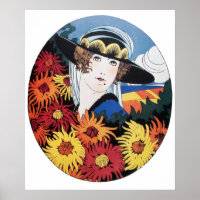 Lady with Chrysanthemum Flowers