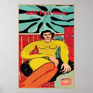 Lady With Coffee Cup, edit text Poster