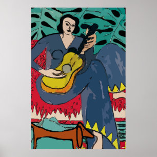 Lady with Dachshund and Guitar Poster