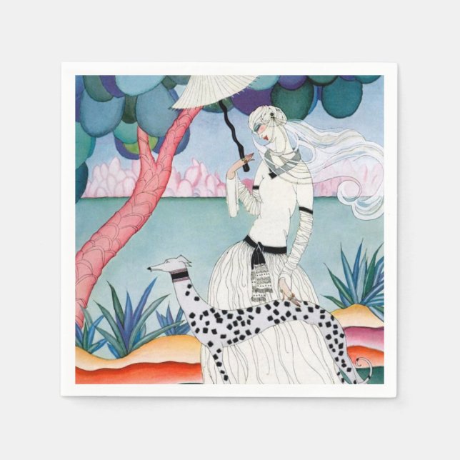 Lady with Dalmatian Dog - Helen Dryden Napkin (Front)