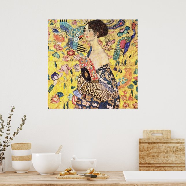 Lady with Fan by Gustav Klimt Poster (Kitchen)