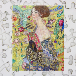 Lady with Fan by Gustav Klimt, Vintage Japonism Jigsaw Puzzle