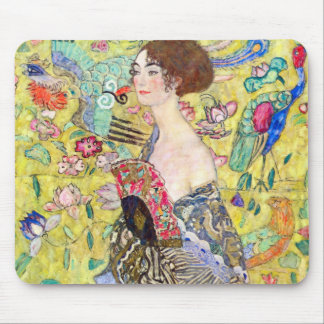 Lady with Fan by Gustav Klimt, Vintage Japonism Mouse Pad