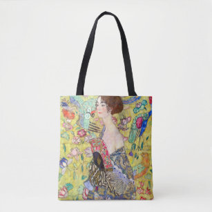 Lady with Fan by Gustav Klimt, Vintage Japonism Tote Bag