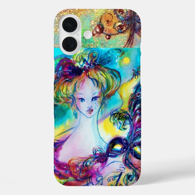 LADY WITH FEATHERED MASK Venetian Masquerade Night Case-Mate iPhone Case (Back)