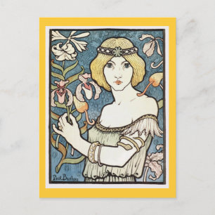 Lady with Flowers ~ Art Nouveau "Salon des cent" Postcard