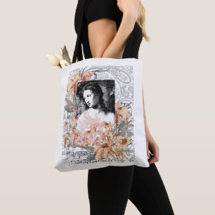 Lady with flowers tote bag