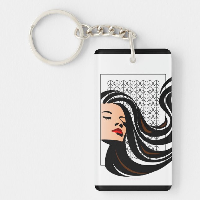 Lady with Flowing Hair Keychian-Customisable Key Ring (Front)