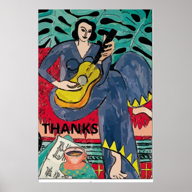 Lady with Guitar & Coffee Cup, add text Poster (Front)