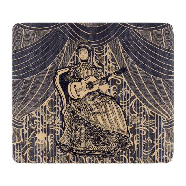 Lady with guitar   cutting board (Front)