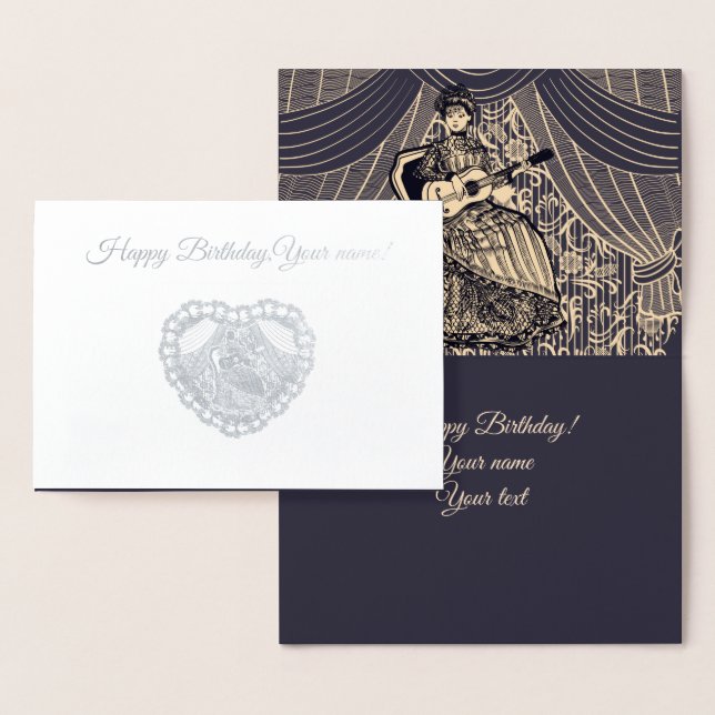 Lady with guitar foil card (Display)