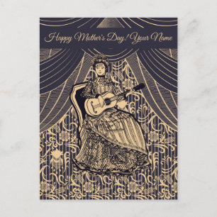 Lady with guitar holiday postcard
