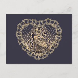 Lady with guitar postcard