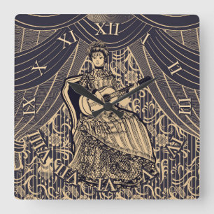 Lady with guitar square wall clock