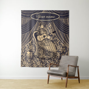 Lady with guitar tapestry