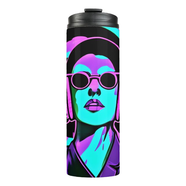 Lady with Headphones Jamming Thermal Tumbler (Front)