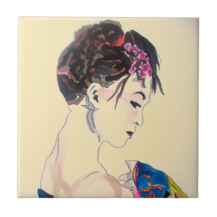Lady with kimono ceramic tile