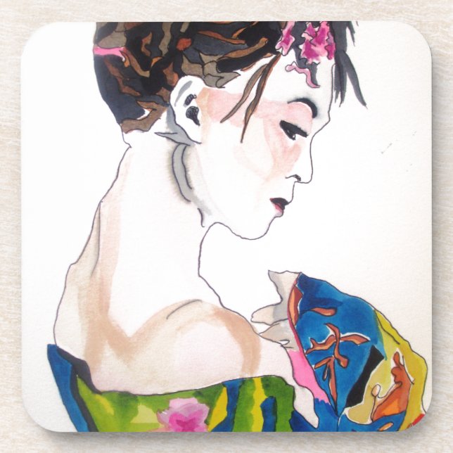Lady with kimono coaster (Front)